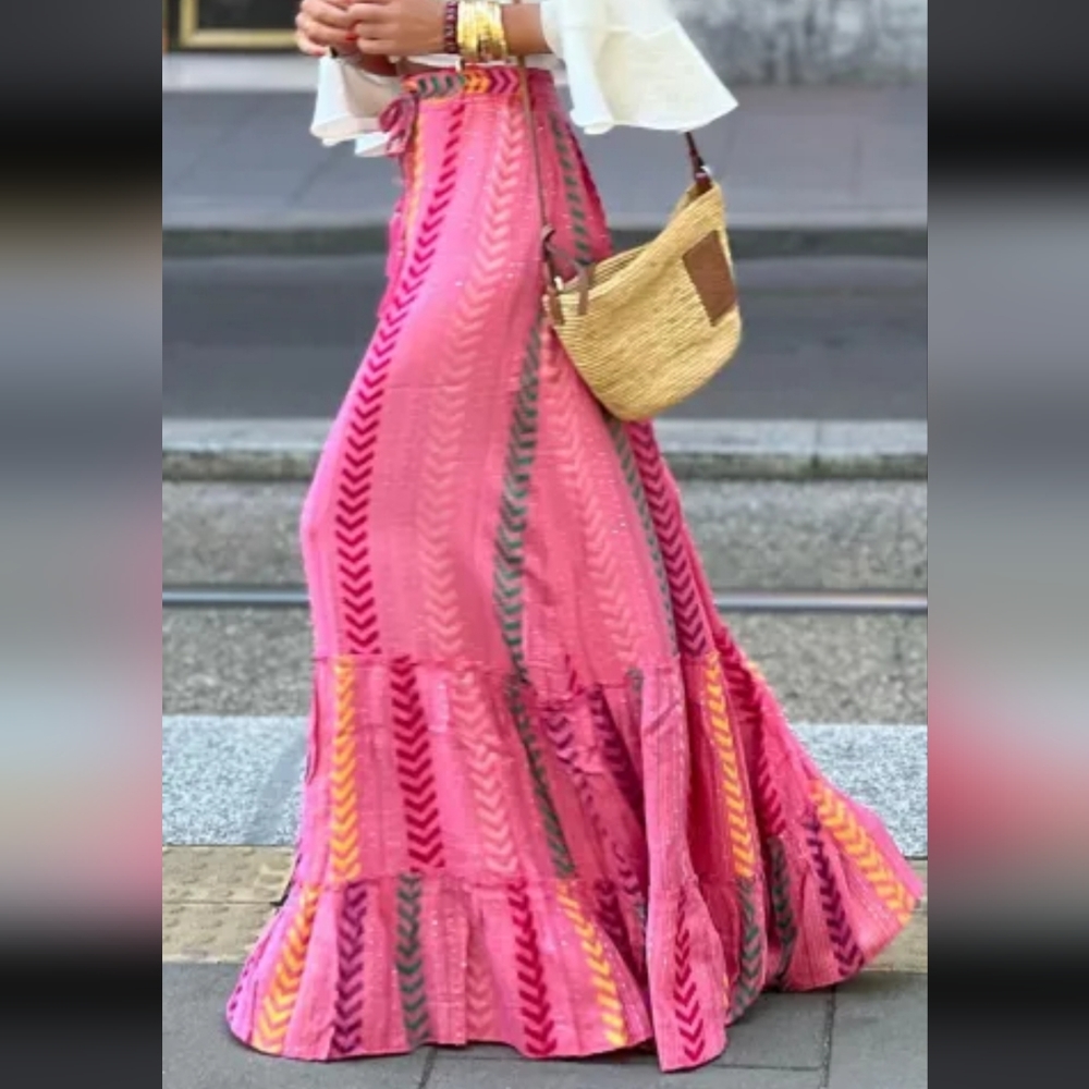 Women's Pink Patterned Maxi Skirt
